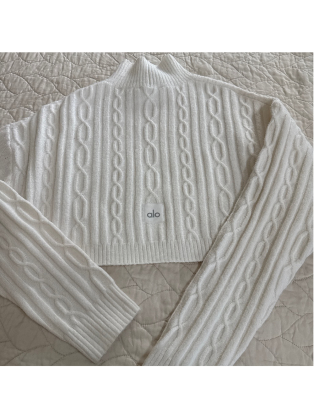 Alo White Cable Knit Cropped Turtleneck Sweater S - Picture 5 of 5